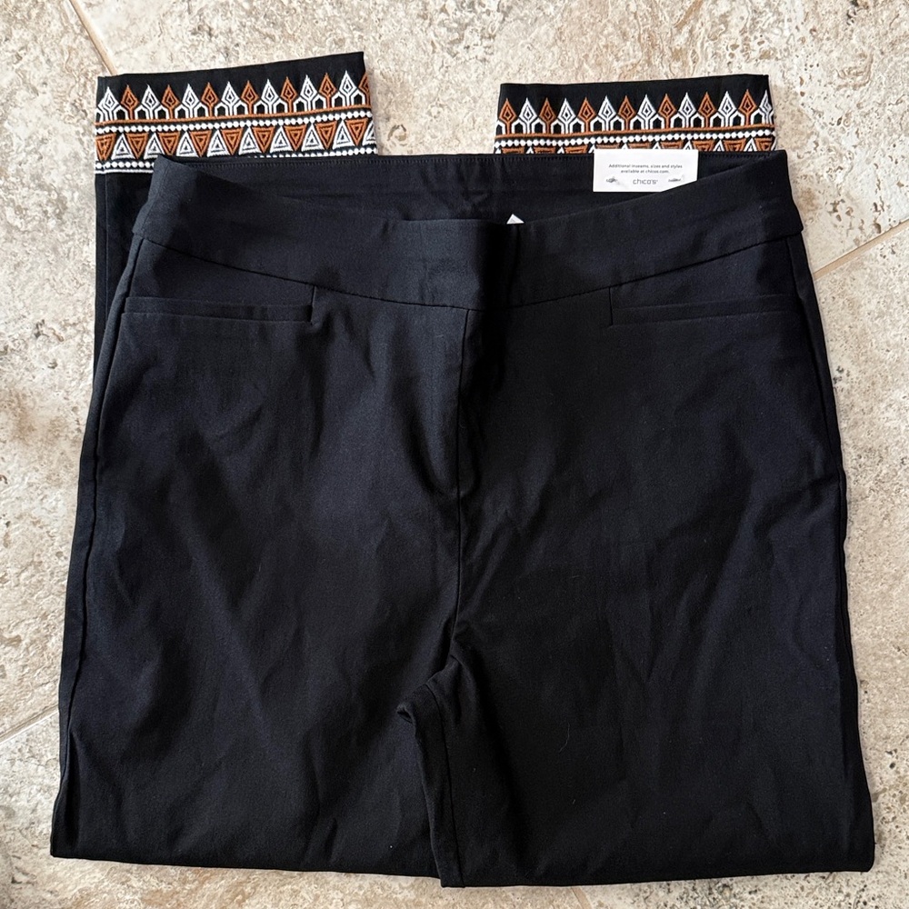 Chico's Black Pants with Geometric Trim